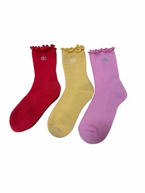 alo Ruffle Crew Socks Trio - Red, Yellow, Pink